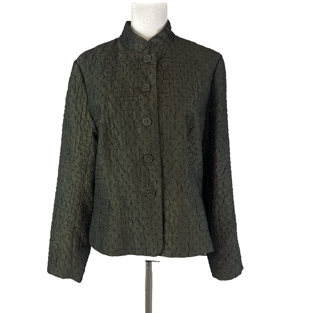 Coldwater Creek Blazer Jacket size Medium Olive Army Green Crinkle Shimmery